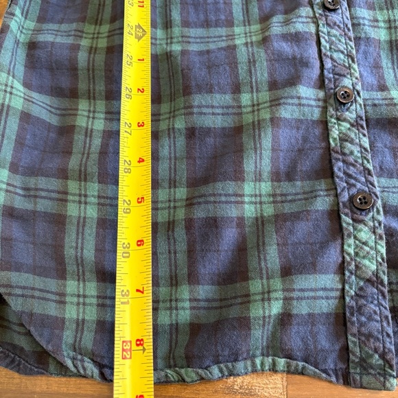 Maison Scotch & Soda Green Plaid Grid Shirt Dress Leather Stars Patch Button S - Picture 7 of 9